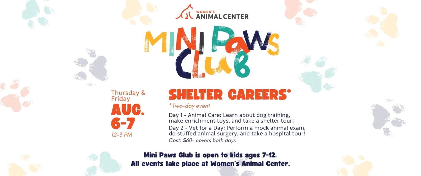 Mini Paws Club: Shelter Careers. Thursday and Friday, August 6 & 7 from 12-3 PM.